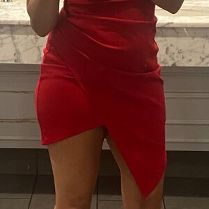Red Asymmetric Mini Dress